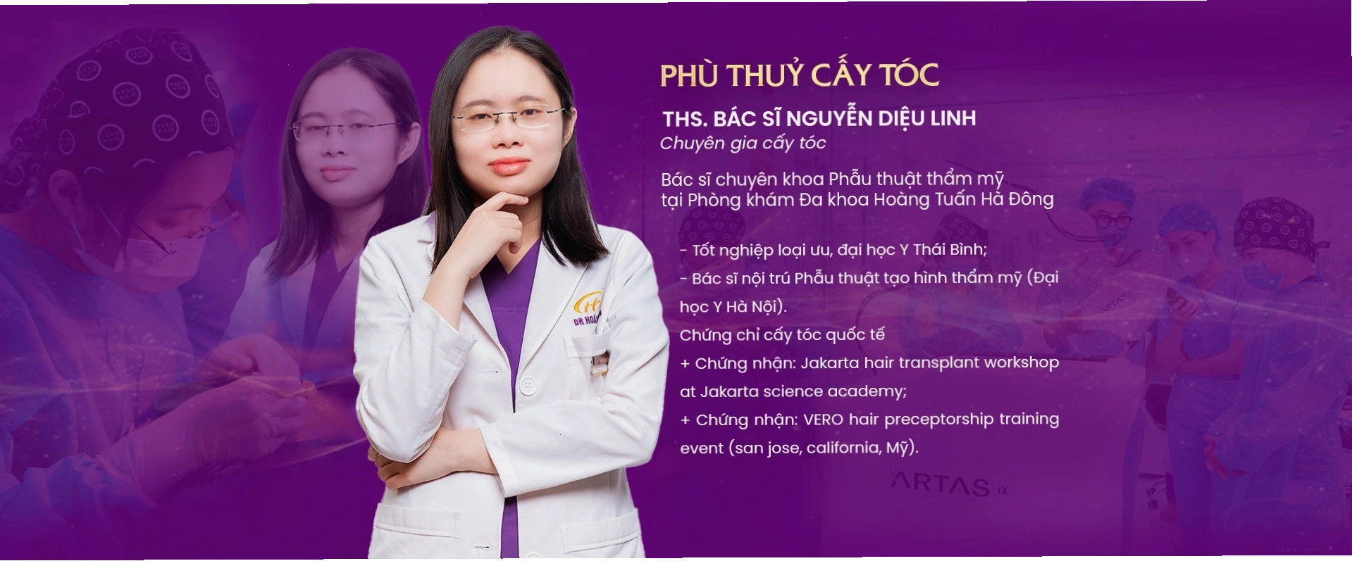 Bác sĩ Linh đang thực hiện quy trình cấy tóc tự thân cho khách hàng nữ