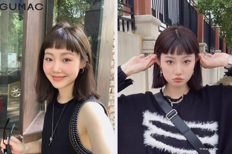 Cô gái với kiểu tóc ngắn thẳng ôm và mái ngắn sành điệu