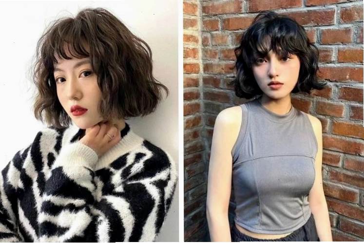 Kiểu tóc bob xoăn ngắn trẻ trung cho người mặt tròn