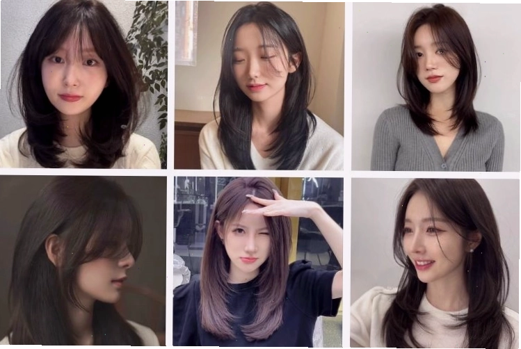 Kiểu tóc layer dài nữ tính cho mặt tròn với mái thưa tự nhiên