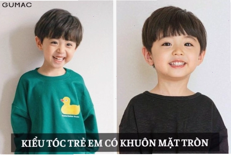 Kiểu tóc nam cho trẻ em mặt tròn với mái tóc vuốt ngược gọn gàng