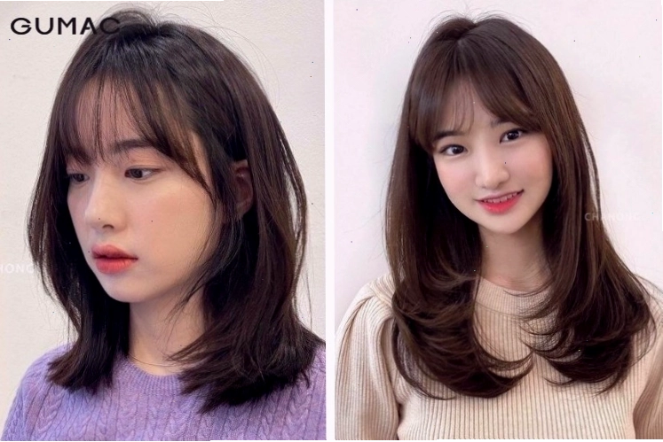 Kiểu tóc uốn cụp đuôi cho học sinh nữ mặt tròn