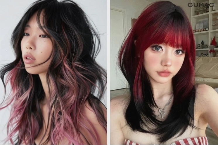 Minh họa kỹ thuật nhuộm tóc highlight với các sợi màu sáng xen kẽ trên nền tối