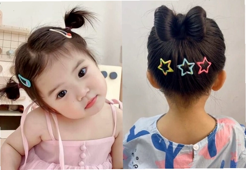 Tóc buộc cao nửa đầu hai bên cho bé tóc ngắn
