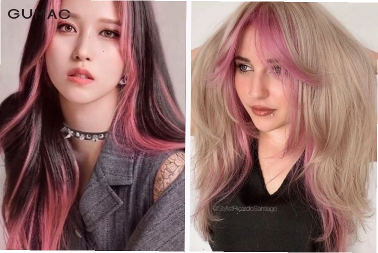 Tóc đen highlight màu vàng hồng nữ tính