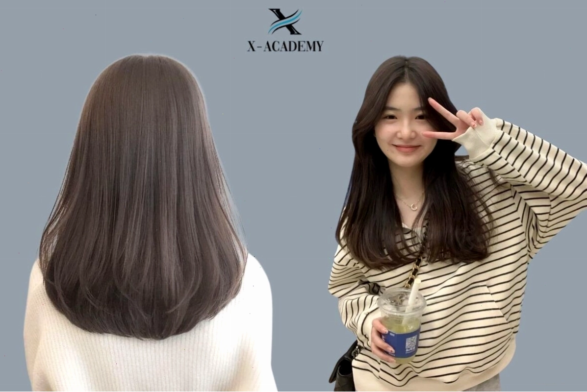 Tóc đuôi bầu ngang lưng với đường cắt mềm mại ôm lấy bờ vai