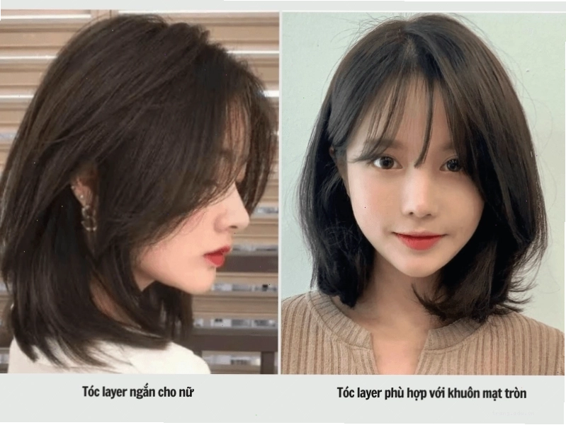 Tóc layer ngắn uốn xoăn chữ C ôm sát gương mặt