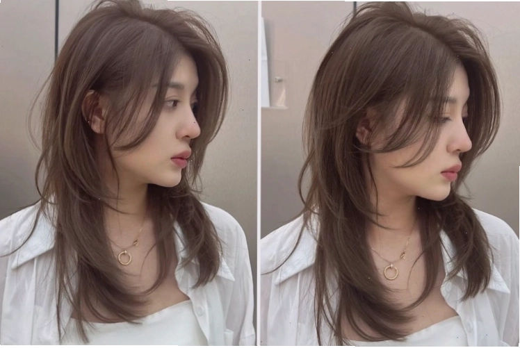 Tóc mái bay mullet layer dài cho mặt tròn
