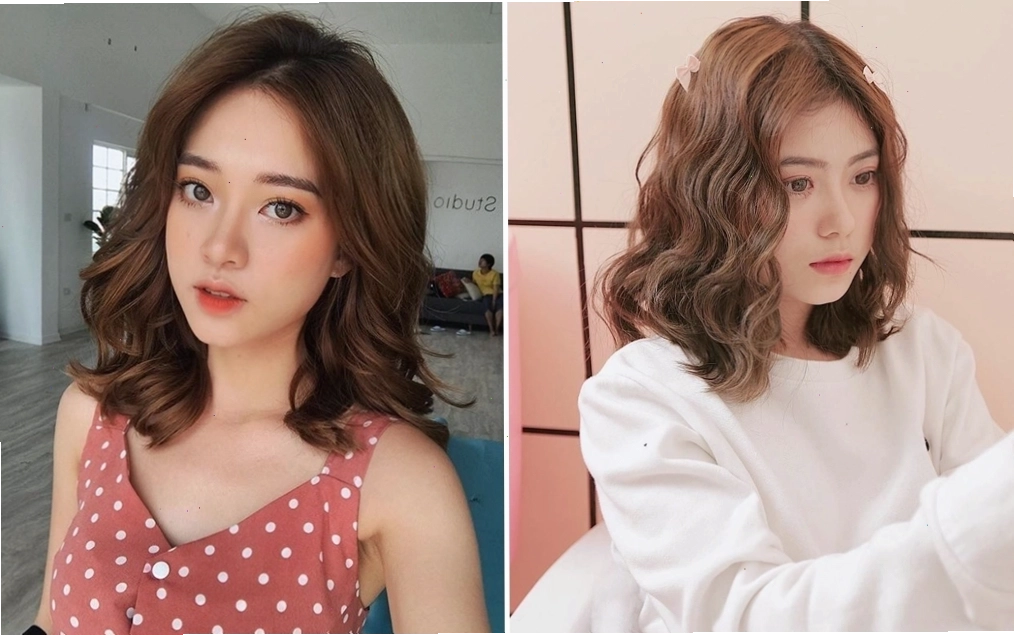 Tóc ngắn ngang vai xoăn nhẹ trẻ trung, năng động cho người mặt tròn