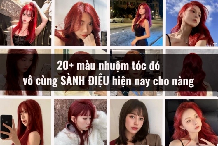 Tóc nhuộm highlight màu đỏ tạo điểm nhấn ấn tượng